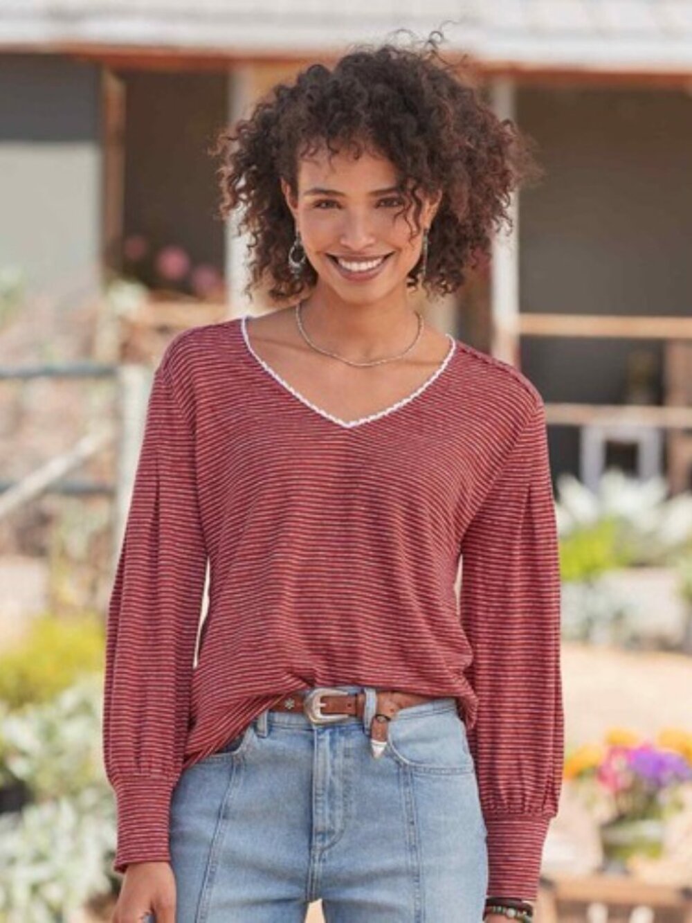 Sundance Mariner Journey 100% Linen Striped Long Sleeve Coastal Boho XXL/2XL
